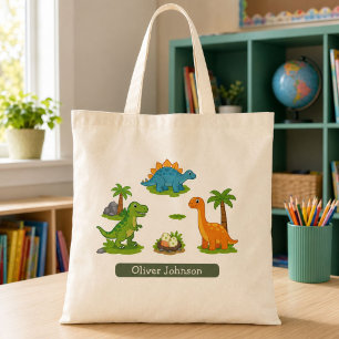 Bolso De Tela Nombre de niños dinosaurio lindo Escuela