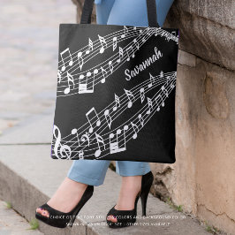 Bolso De Tela Nombre de notas de música de personalizado en blan