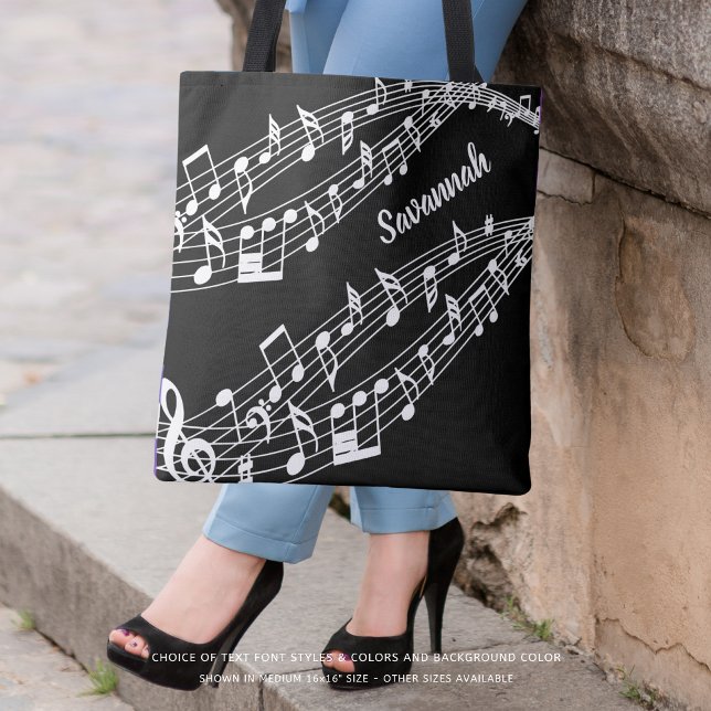 Bolso De Tela Nombre de notas de música de personalizado en blan (Subido por el creador)