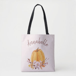 Bolso De Tela Nombre de otoño de la calabaza floral rosa Rubor