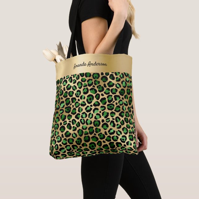 Bolso De Tela Nombre de patrón de leopardo de oro verde esmerald (Detalle)
