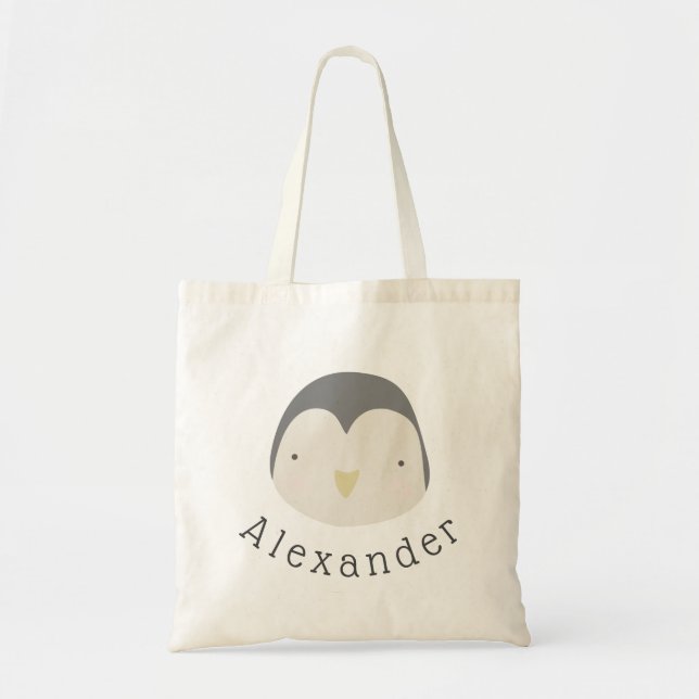 Bolso De Tela Nombre de personalizable Pingüino Cute (Frente)