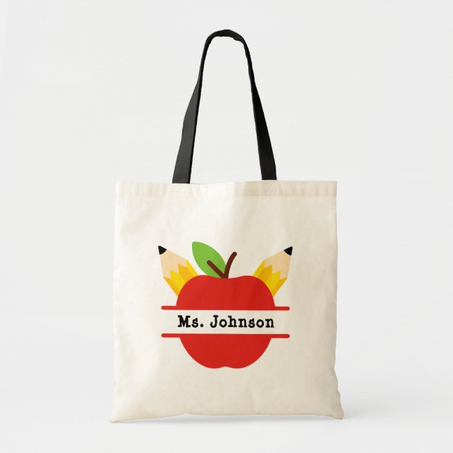 Bolso De Tela Nombre de profesor personalizado lápiz Apple (Frente)