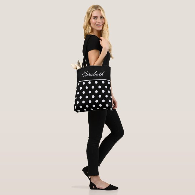 Bolso De Tela Nombre de punto de polka negro clásico (Puesto)