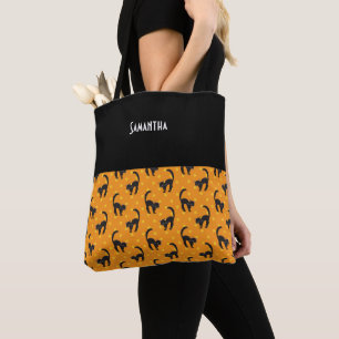 Bolso De Tela Nombre de puntos de Naranja de gatos negros de Hal
