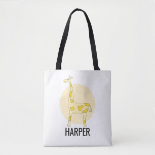 Bolso De Tela Nombre de safari de jirafa en acuarela para niñas