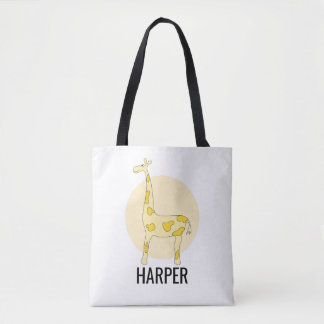 Bolso De Tela Nombre de safari de jirafa en acuarela para niñas