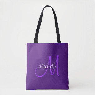 Bolso De Tela Nombre de tipografía monográfica real púrpura
