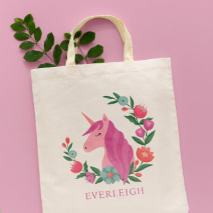 Bolso De Tela Nombre de unicornio de floral de bonito