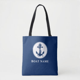 Bolso De Tela Nombre del barco Ancla Náutica y Blanco Azul de la