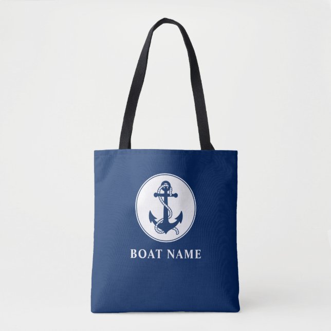 Bolso De Tela Nombre del barco Ancla Náutica y Blanco Azul de la (Anverso)