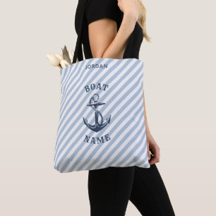 Bolso De Tela Nombre del barco de las franjas de la marina de an