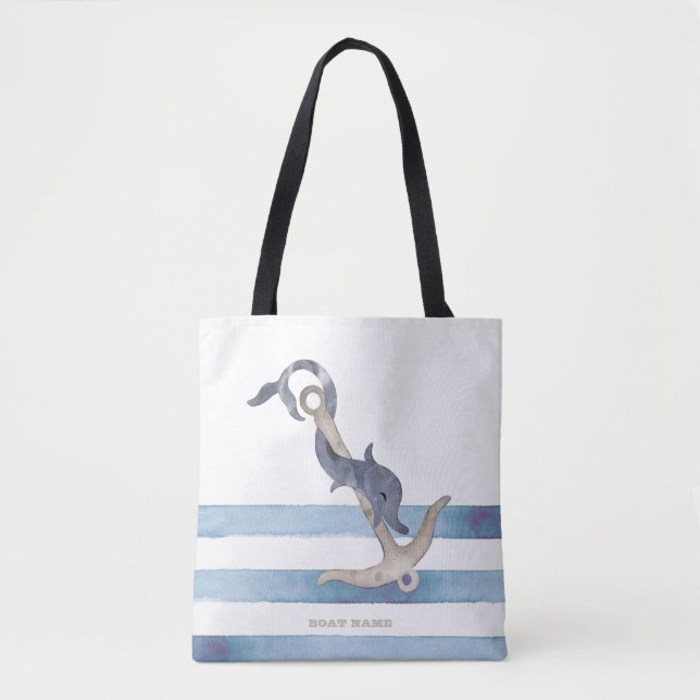 Bolso De Tela Nombre del barco náutico,Bandas de delfín de ancla (Anverso)
