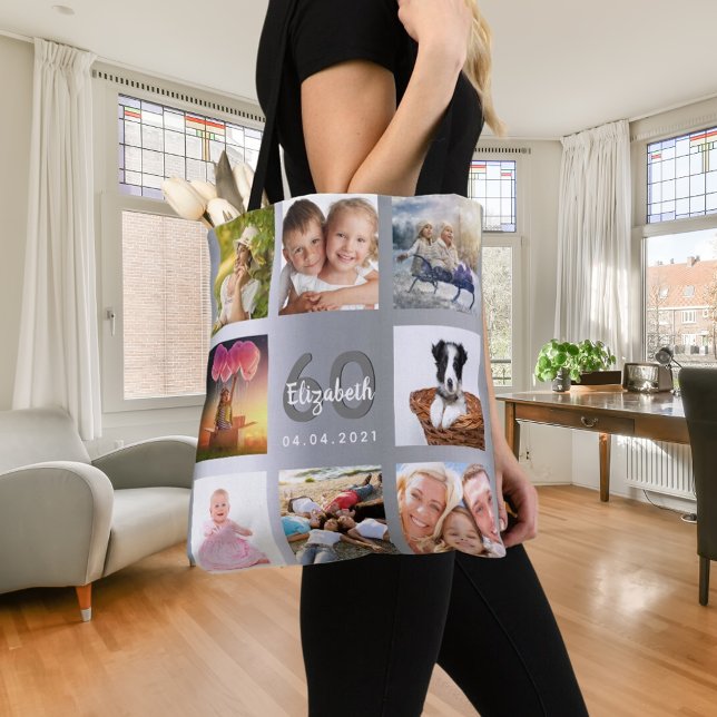 Bolso De Tela Nombre del collage de fotos de plata de cumpleaños (Subido por el creador)