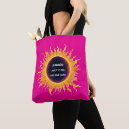 Bolso De Tela Nombre del eclipse solar total de acuarela en negr