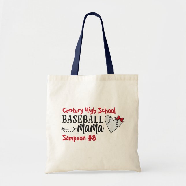 Bolso De Tela Nombre del equipo personalizado Béisbol Mama Tote  (Frente)