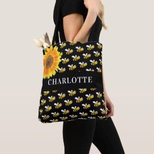 Bolso De Tela Nombre del girasol de las abejas negras