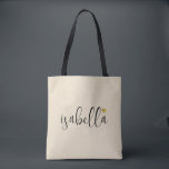 Bolso De Tela Nombre del guión de la dama de honor del personali<br><div class="desc">Una bolsa de moda moderna de color crema con el nombre del guión negro y el corazón dorado, ideal para una propuesta de dama de honor. Las damas de honor pueden llenar su tote con lo esencial para los viajes de la Bachelorette Party, o para los elementos esenciales para traer...</div>