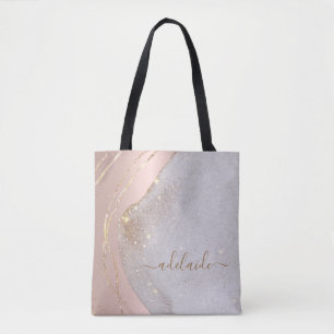Bolso De Tela Nombre del guión de la firma del monograma de oro 