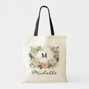 Bolso De Tela Nombre del guión de la floral floral del monograma