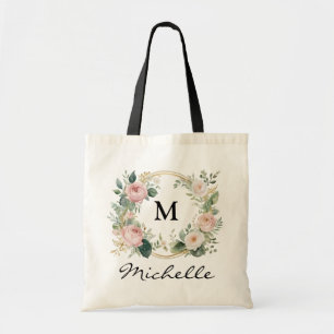 Bolso De Tela Nombre del guión de la floral floral del monograma