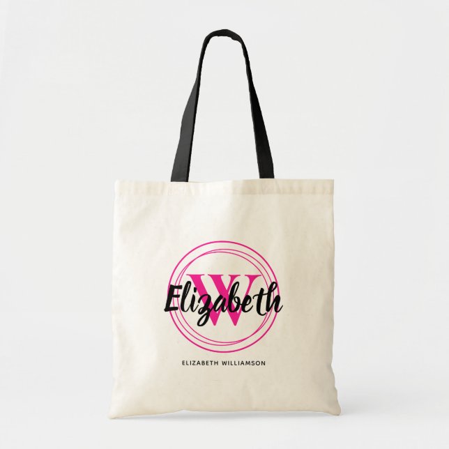 Bolso De Tela Nombre del guión inicial del monograma rosado cali (Frente)