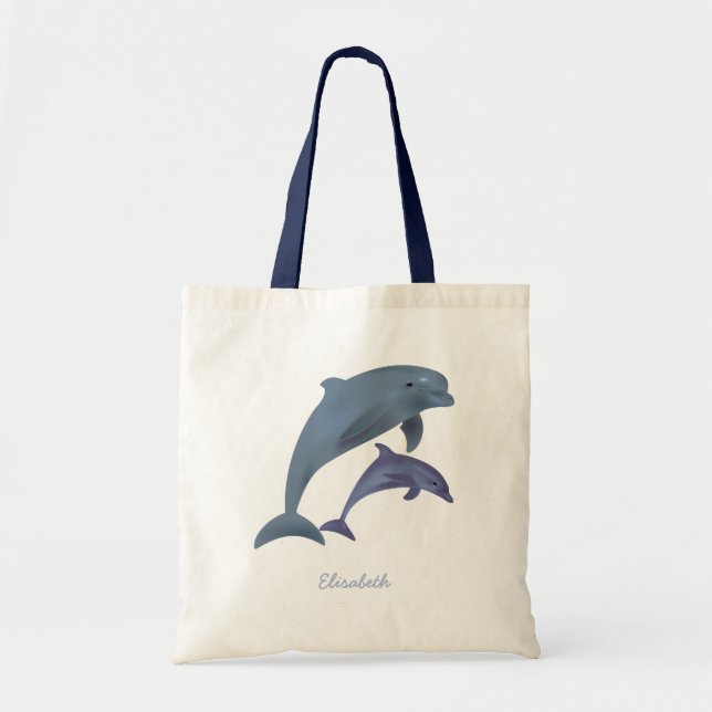 Bolso De Tela Nombre del ilustracion de los delfines saltando (Frente)