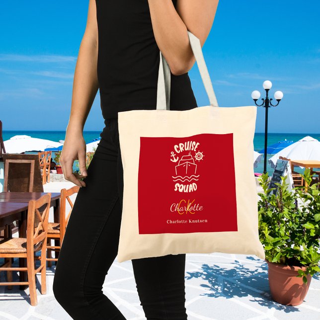 Bolso De Tela Nombre del monograma blanco rojo del equipo de cru (Subido por el creador)