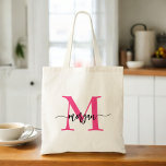 Bolso De Tela Nombre del Monograma de Giro de Guión Moderno Cali<br><div class="desc">Lleve sus productos básicos con estilo con nuestro Hot Pink Modern Script Girly Monograma Nombre Tote Bag! Este tote, con un diseño llamativo de color rosa intenso, está personalizado con su nombre en un guión moderno de moda para un estilo moderno y personalizado. Perfecto para ir de compras, ir a...</div>