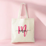 Bolso De Tela Nombre del Monograma de Giro de Guión Moderno Cali<br><div class="desc">Lleve sus productos básicos con estilo con nuestro Hot Pink Modern Script Girly Monograma Nombre Tote Bag! Este tote, con un diseño llamativo de color rosa intenso, está personalizado con su nombre en un guión moderno de moda para un estilo moderno y personalizado. Perfecto para ir de compras, ir a...</div>
