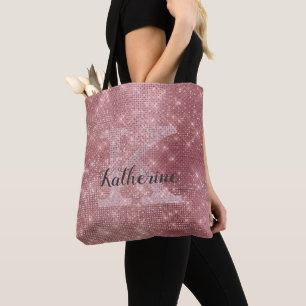 Bolso De Tela Nombre del monograma de glam dorado del Rosa girat