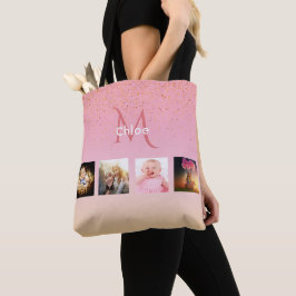 Bolso De Tela Nombre del monograma de la foto de oro rosa rosa r