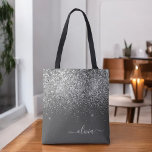 Bolso De Tela Nombre del monograma de la parrilla del Purpurina<br><div class="desc">Gris carbonífero (gris),  chispa de imitación plateada y bolsa de libros monograma elegante Purpurina. Esta Bolsa de Libros puede ser personalizada para incluir su nombre inicial y de pila y entregarse como regalo para Navidades,  Dulce 16 Cumpleaños,  Ducha de Novias o un Boda.</div>