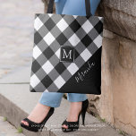 Bolso De Tela Nombre del monograma de la placa de verificación d<br><div class="desc">Bolsa de tetas con mango de búfalo blanco y negro con monograma en el centro con bordes blancos y negros. Agregue su nombre o elimine el texto de ejemplo para dejar el área en blanco en el sólido de la esquina. El reverso es un color negro sólido que se puede...</div>