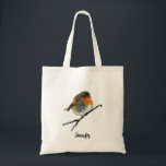 Bolso De Tela Nombre del monograma de la reproducción de las ave<br><div class="desc">Acuarela Robin pájaro redmama monograma nombre tote bag. Puede cambiar fácilmente el nombre.</div>