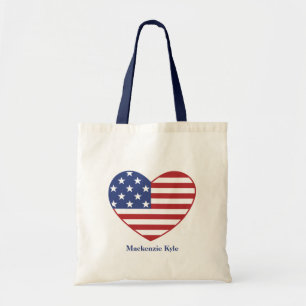 Bolso De Tela Nombre del Monograma del Corazón de la Bandera Est