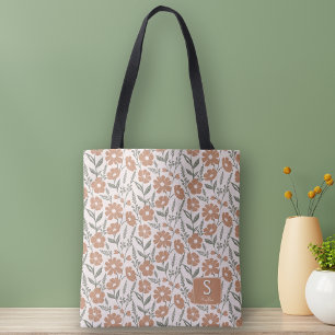 Bolso De Tela Nombre del monograma del patrón de mareo floral re