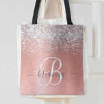 Bolso De Tela Nombre del monograma del Purpurina Metalizado cepi<br><div class="desc">Personaliza fácilmente este diseño de moda a la moda con bolsitas de tote,  con un purpurina de imitación brillante de bonito plateado sobre un subió fondo metálico cepillado de oro.</div>