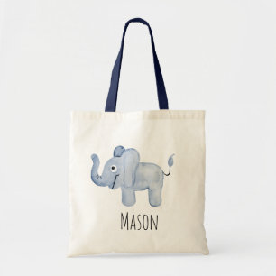 Bolso De Tela Nombre del niño azul acuarela bebé elefante Safa