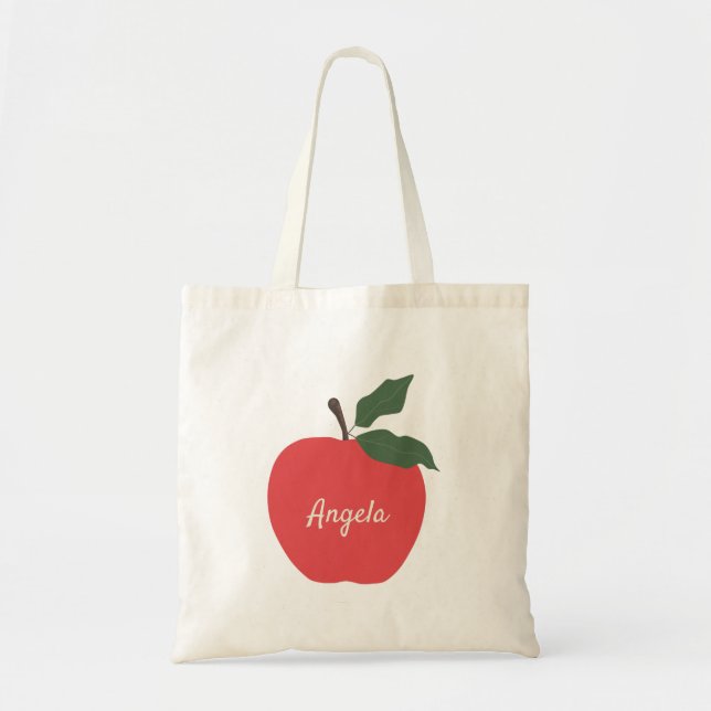 Bolso De Tela Nombre del personalizar de manzanas rojas (Frente)