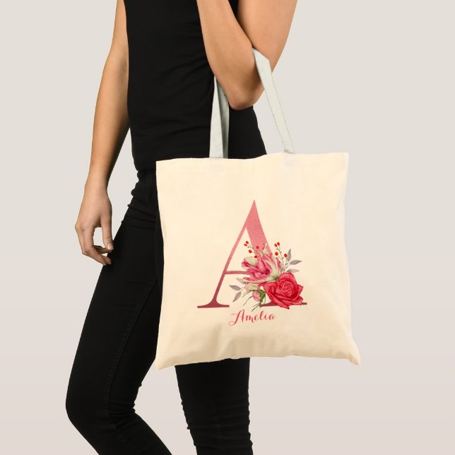 Bolso De Tela Nombre del personalizar Rosa Alfabeto Oro B Acuare (Anverso (producto))