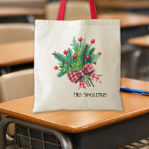Nombre del profesor, lazo de gingham de bayas roja