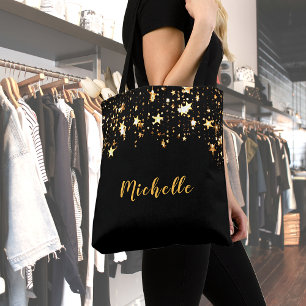 Bolso De Tela Nombre elegante de estrellas de oro negras