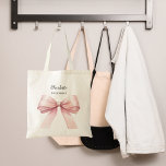 Bolso De Tela Nombre elegante del arco rosa de la dama de honor<br><div class="desc">Decorada con una gran proa rosa. Personalice y agregue el nombre de su dama de honor.</div>