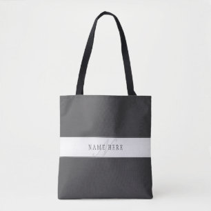 Bolso De Tela Nombre elegante y monograma Gris oscuro y claro