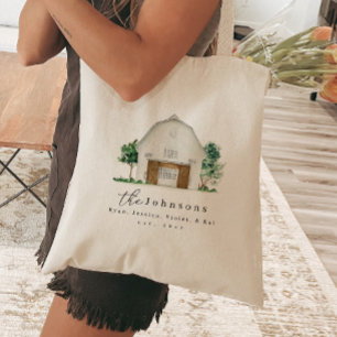 Bolso De Tela Nombre Familiar Beach Bag Farmhouse Barn Año Este