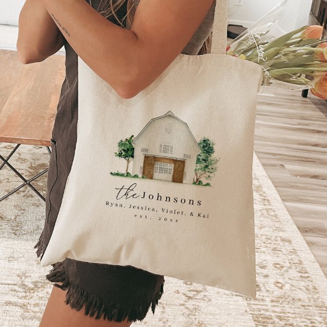 Bolso De Tela Nombre Familiar Beach Bag Farmhouse Barn Año Este (Subido por el creador)