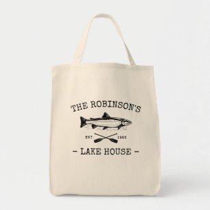 Bolso De Tela Nombre Familiar Lake House Pescado Rústico Oars Re