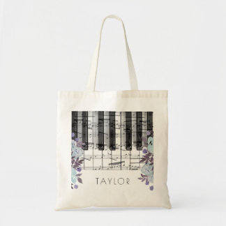 Bolso De Tela nombre floral azul de piano de música