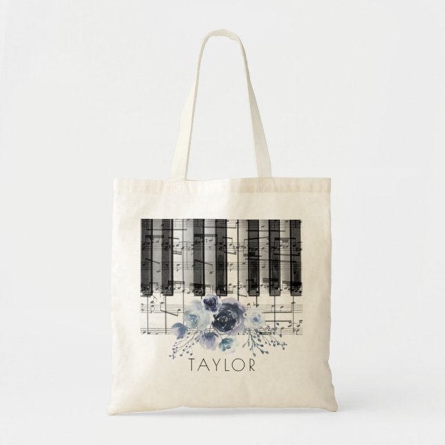 Bolso De Tela nombre floral azul polvoriento (Frente)